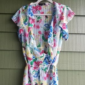 Spring Floral Wrap Top Pleated
